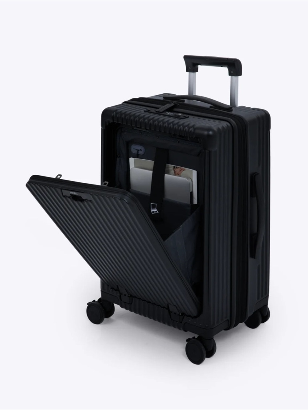 Nobl Carry-On Spinner Suitcase with Front Laptop Compartment - Black